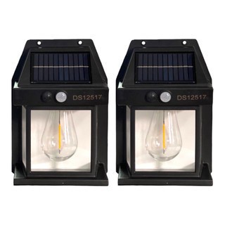 Kit 2 Arandela Solar Luminária Lâmpada Tungstênio Sensor cor Preto