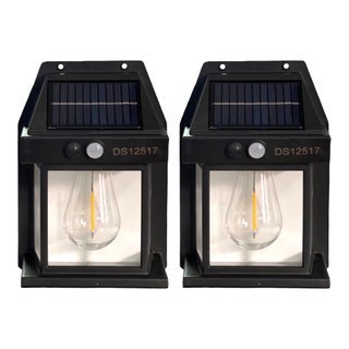 Kit 2 Arandela Solar Luminária Lâmpada Tungstênio Sensor cor Preto