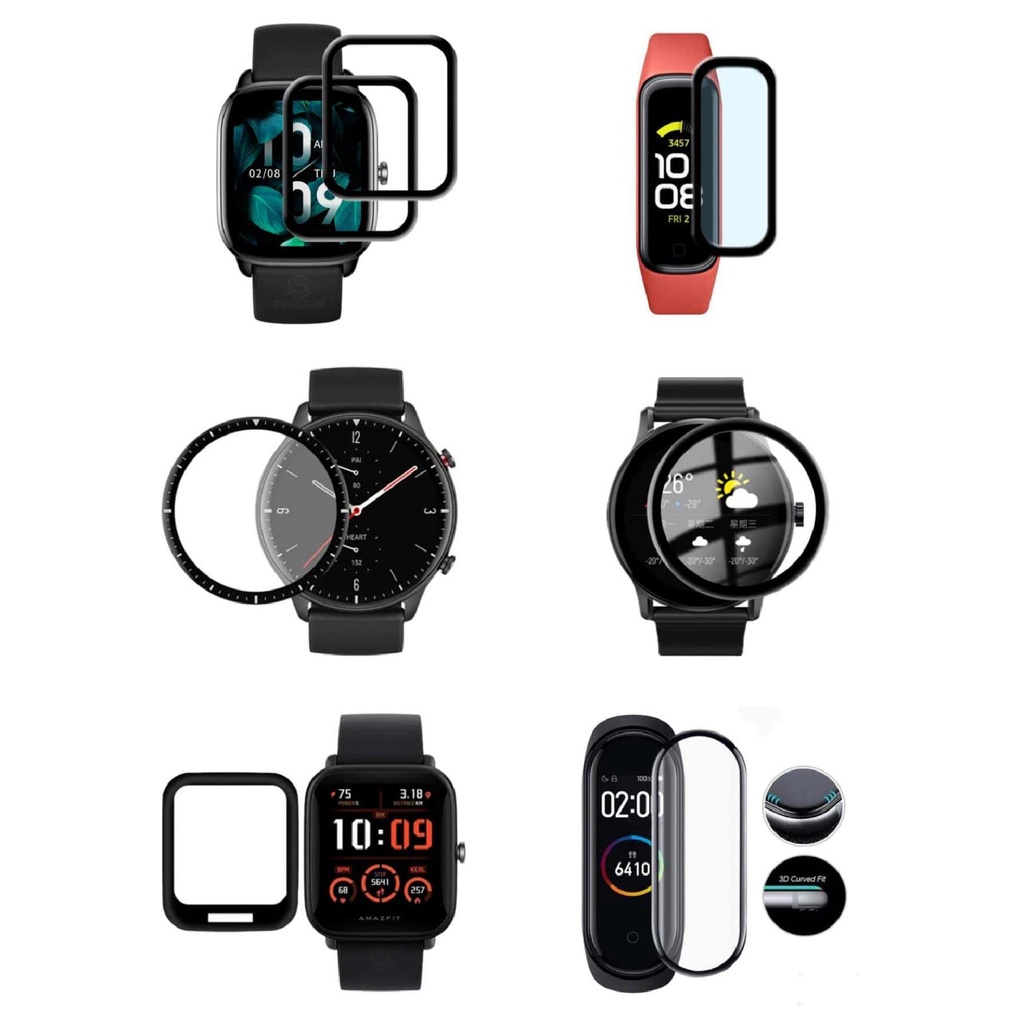 Película Nano 3D Protetor de tela Compativel Smartwatch Amazfit Bip s 1s lite u pro GTR 2 3 4 MINI GTS 1 2 3 4 MI BAND 3 4 5 6  Haylou L0S2 L0S5 R220