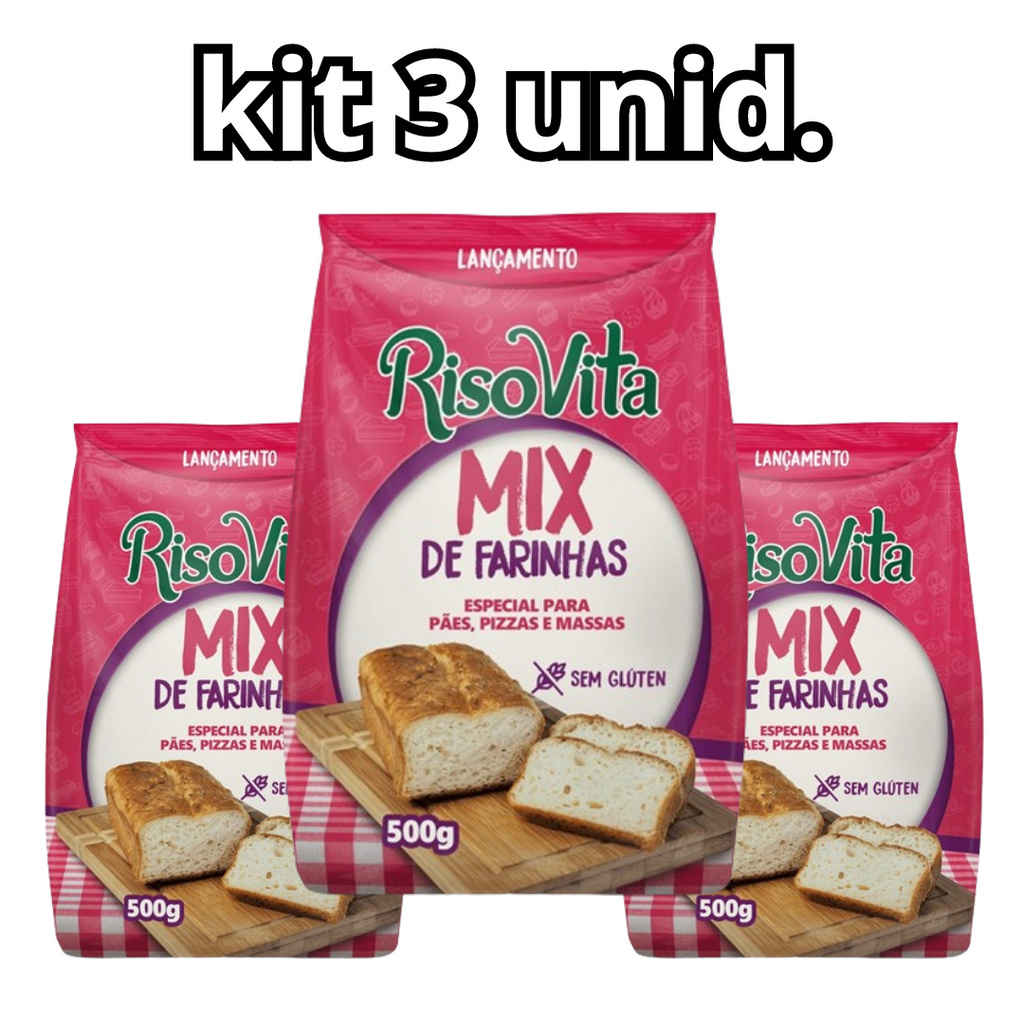 KIT 3 unid Mix de Farinhas Especial Para Pães, Pizzas e Massas 500g - Risovita