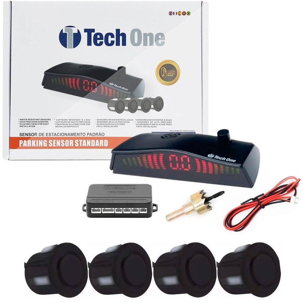 Sensor Estacionamento 4 Pontos Preto Fosco Display Led Sinal Sonoro em Oferta na Shopee