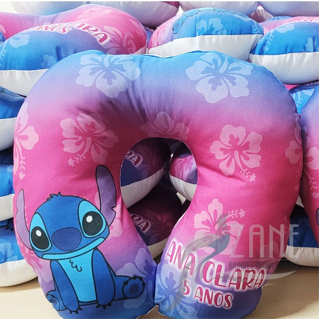 5 Almofadas de Pescoço Pequena Stitch e Angel Viagem Personalizada Festas Lembrancinhas Batizados Aniversário Almofada