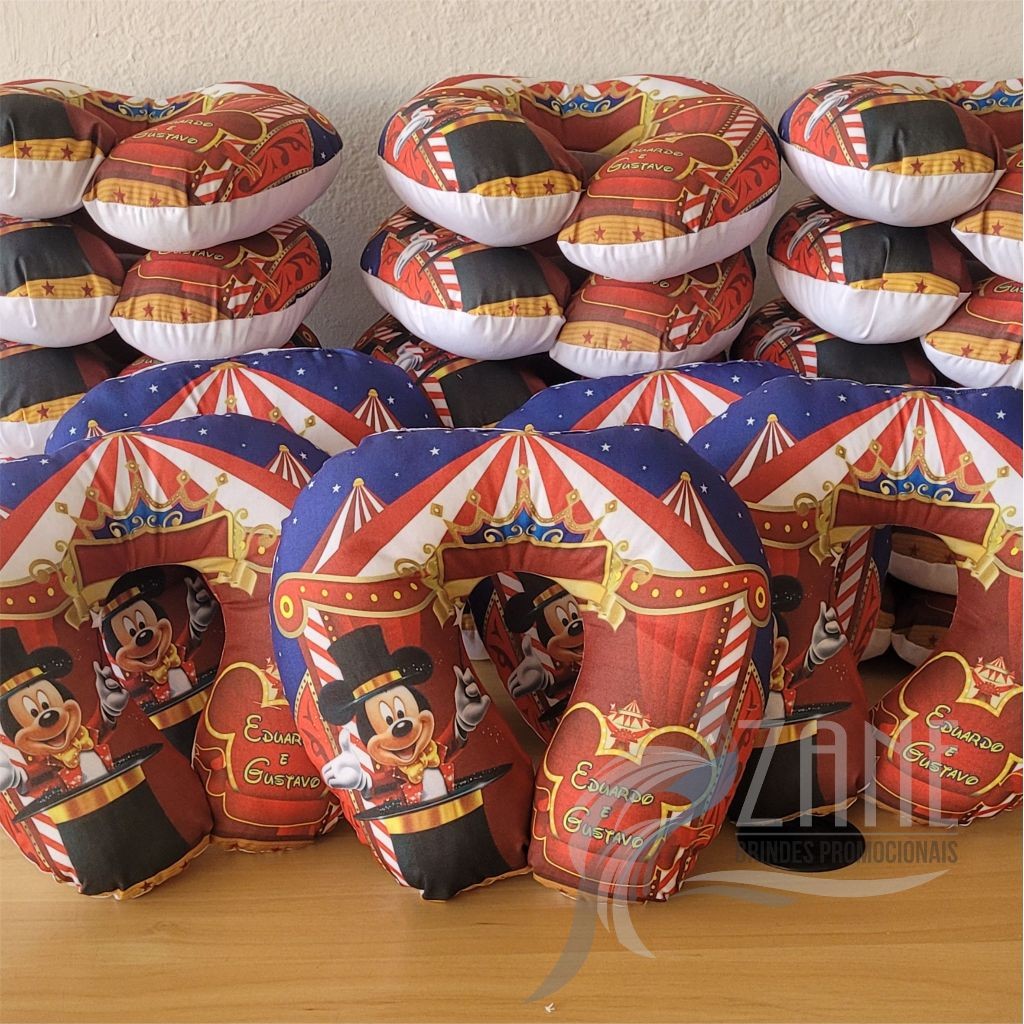 10 Almofadas de Pescoço Pequena Circo do Mickey Personalizada Festas Lembrancinhas Batizados Aniversário Almofada