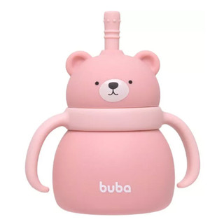 Copo De Silicone Com Canudo Urso Buba Rosa