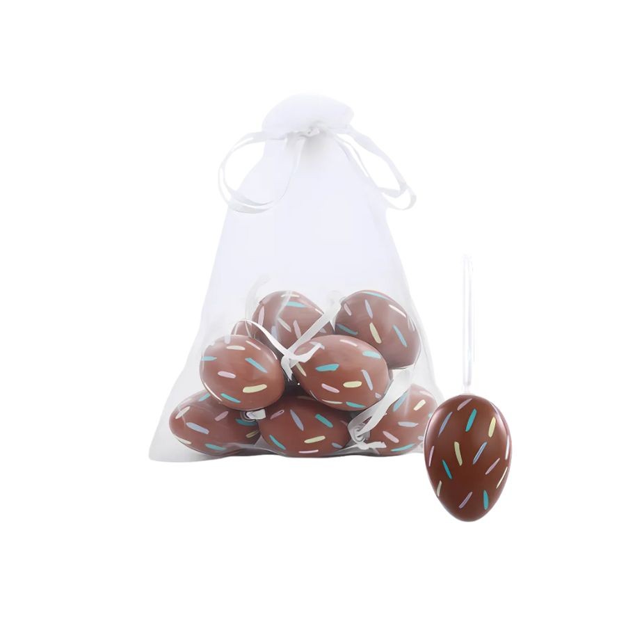 Ovos De Páscoa Marrom Com Respingos Colorido Para Pendurar - 6cm - 9 unidades - Cromus - Rizzo em Oferta na Shopee