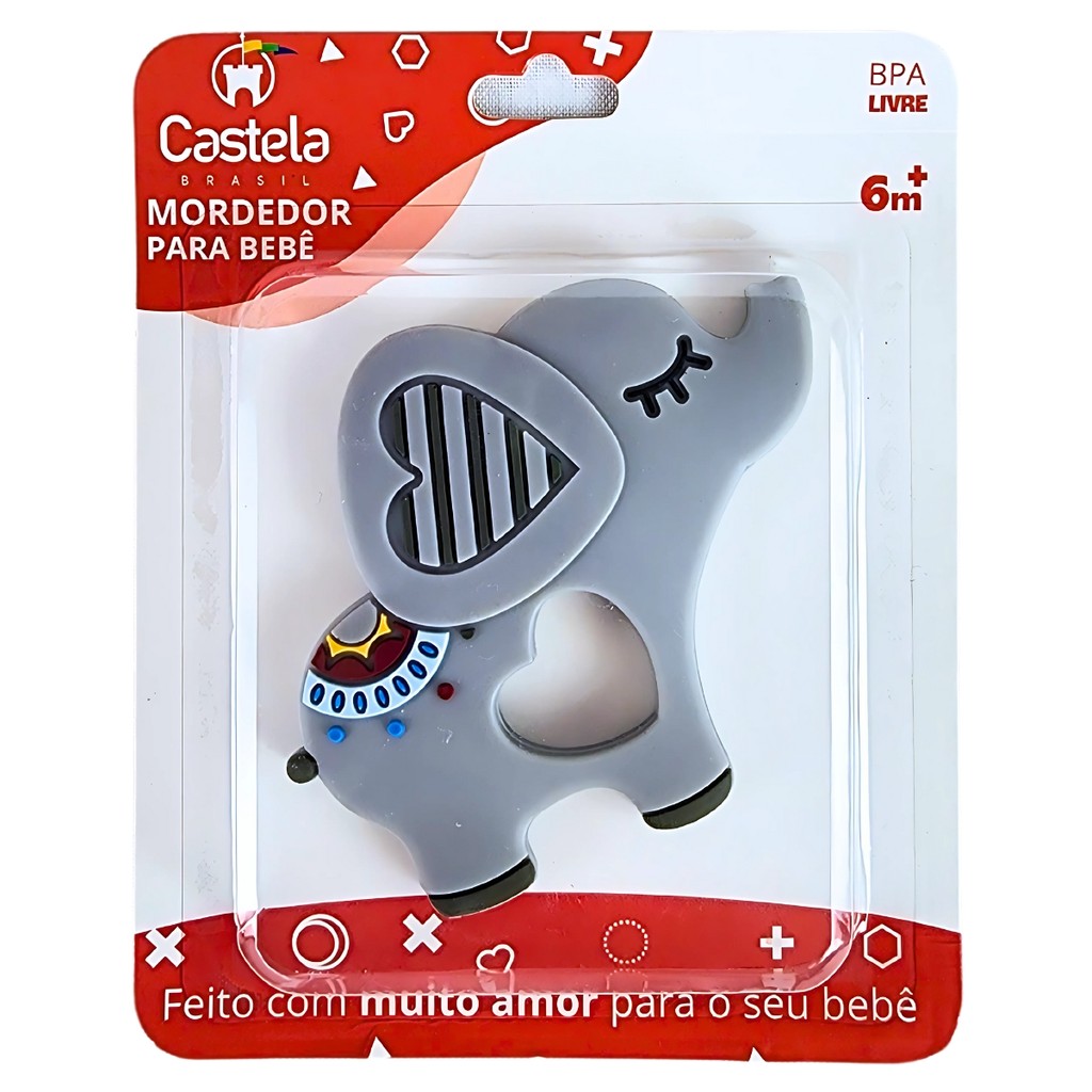 Mordedor Massageador de Gengivas Macio Elefante Cinza Infantil Livre Bpa Castela - Mom & Baby