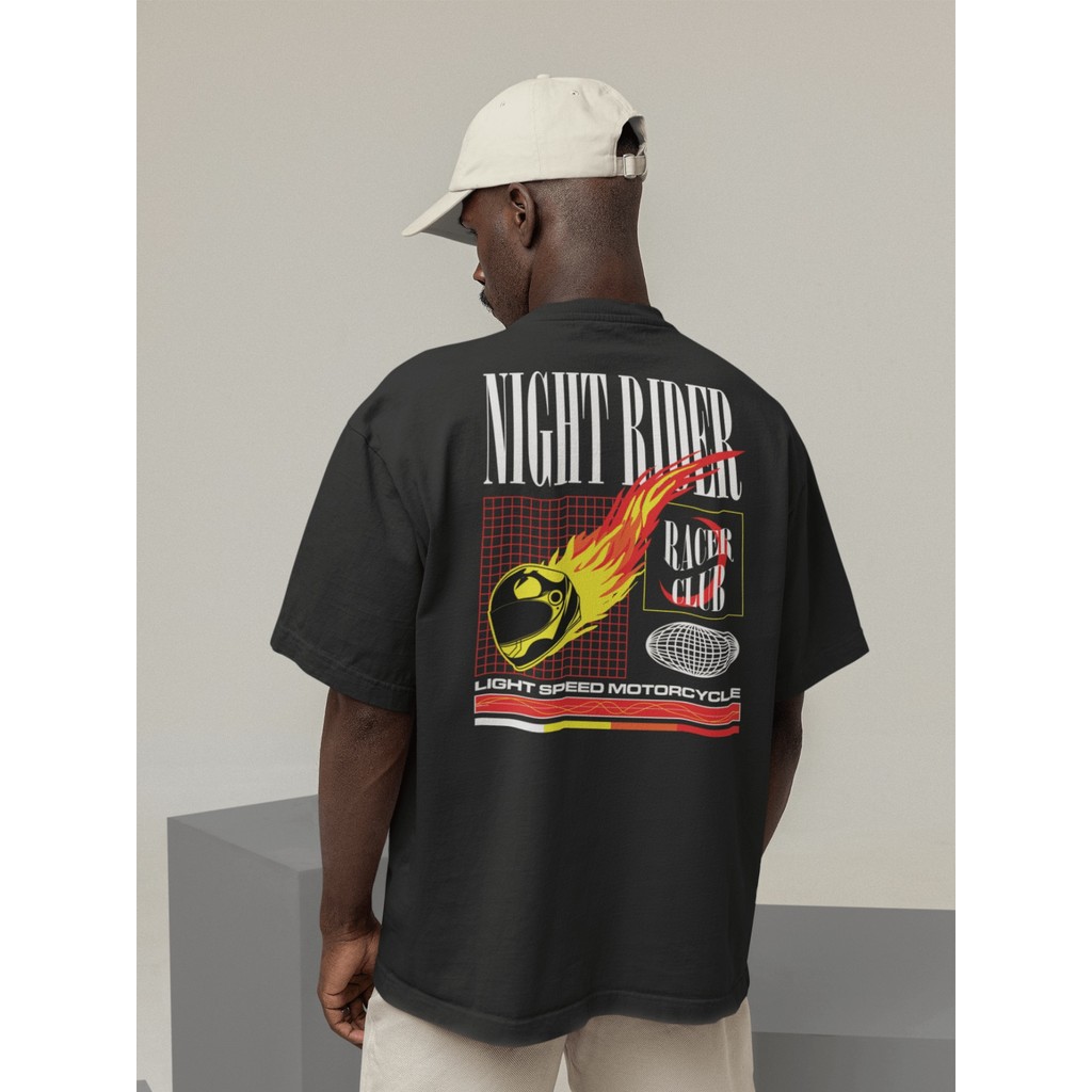 Camiseta Oversized Gola Alta Streetwear Masculino e Feminino 100% AlgodãoPreto e Off Whte Estampado Racer Club