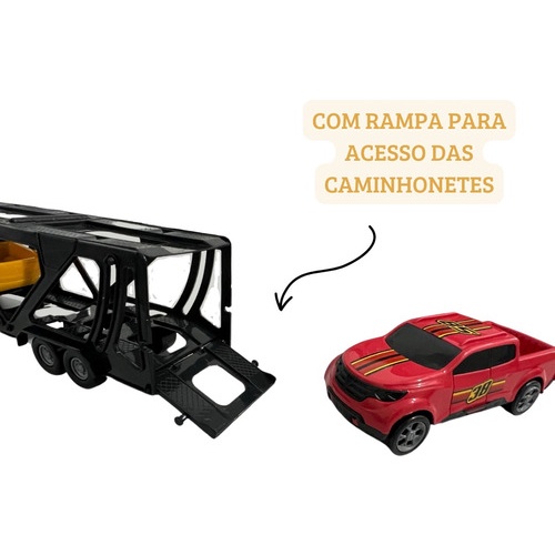 Brinquedo Menino Caminhão Cegonheiro Cegonheira Com Rampa Articulavel + 2 Carrinhos Infantil Criança — imagem 2 de 2