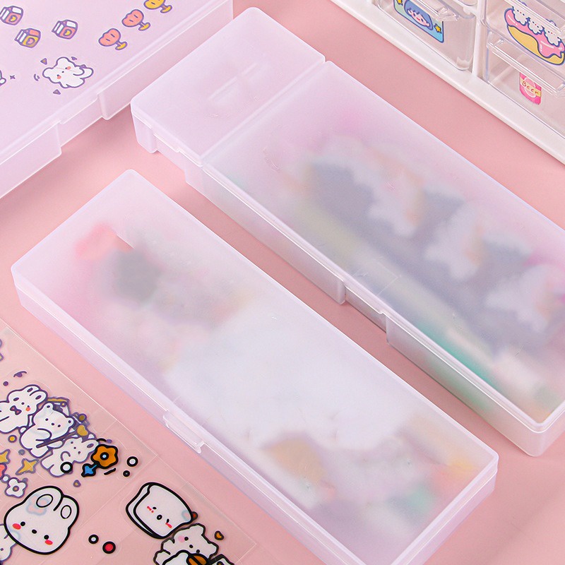 INS Transparente Fosco Lápis Caso Minimalista Caixa De Papelaria Multifuncional Estudante Plástico Armazenamento em Oferta na Shopee