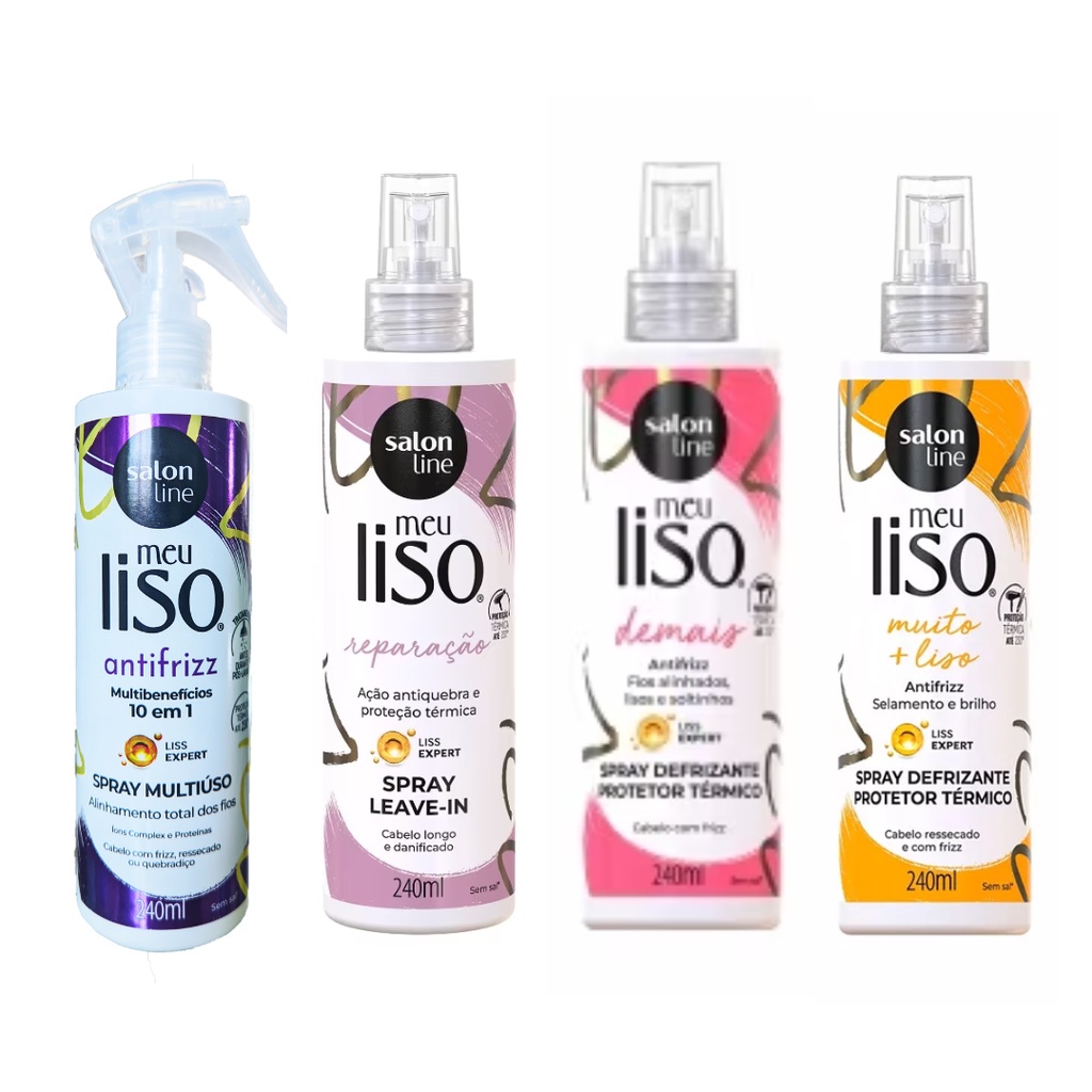 Salon Line Meu Liso Spray Defrizante Leave In Protetor Térmico 240 ml Liss Expert Sem Sal