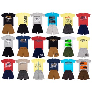 Kit 10 Peças de Roupas Infantil Menino 5 Camisetas + 5 Bermudas - Promoção Kit com 5 Conjuntos de Roupa Infantil Menino Sortidas