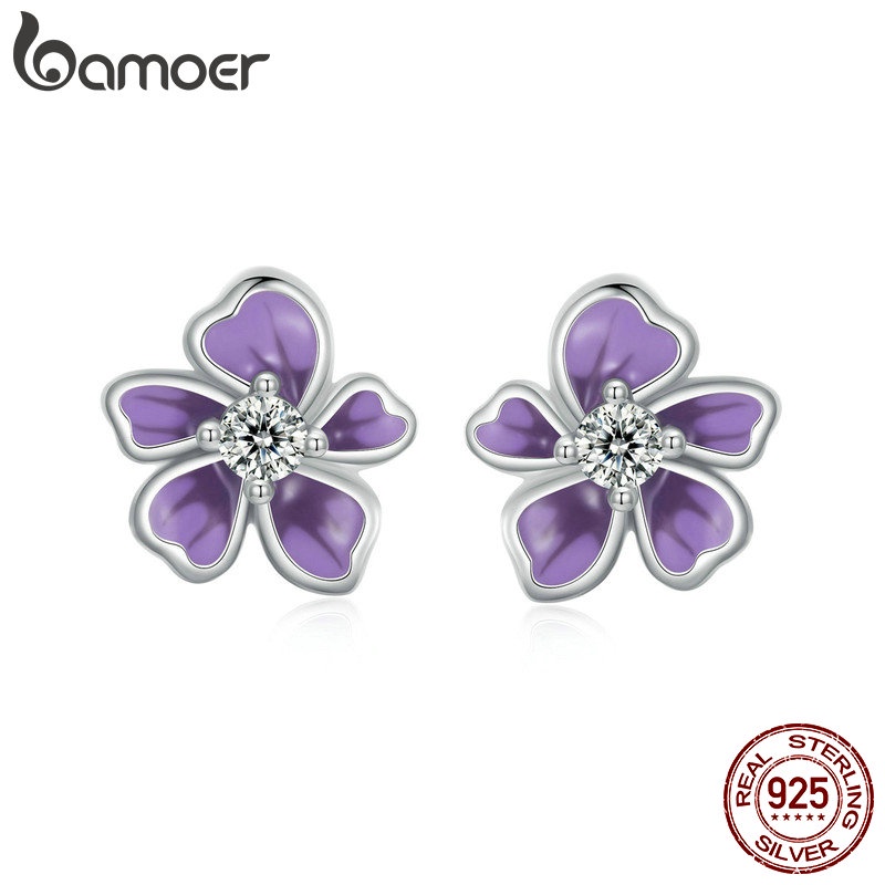 Brincos Bamoer 925 Sterling Sliver De Fita Flor Roxa Jóias Para Mulheres em Oferta na Shopee