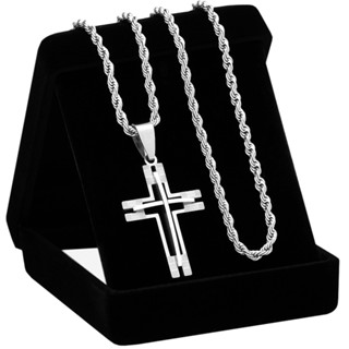 Corrente Masculina Pingente Crucifixo J-1363 Aço Inox Prata OGrife