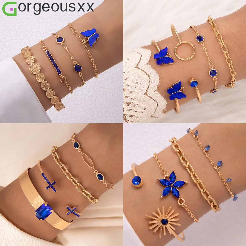 Vintage Blue Gold Bangle for Women Cross Flower Butterfly Brilhante Amor Pulseiras Coração Jóias Festa Feminina em Oferta na Shopee