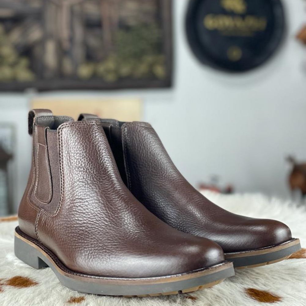 Botina Masculina Anatomic Gel Original Couro Floater Legítimo Brown Café Marrom Palmilha Gel Confortável