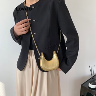 Lovito Bolsa de Ombro Retrô Básica com Corrente e Zíper para Mulheres LFA04281 (Café/Dourado/Prata/Preto)