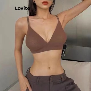 Lovito Bralette Básico Liso Casual Para Mulheres LNL35062 (Café/Azul Claro/Cinza/Branco/Camelo/Preto)