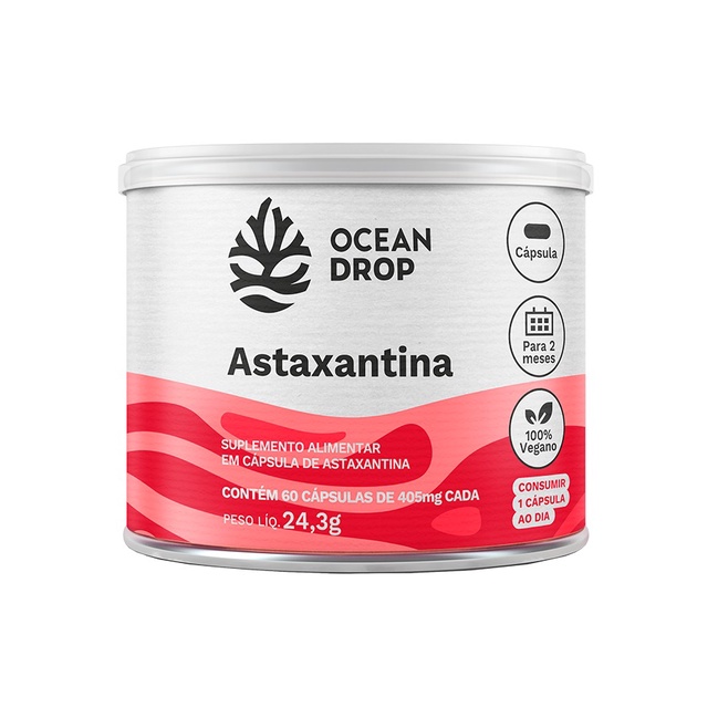 Suplemento Alimentar Astaxantina Vegana 100% Vegetal 60 Cápsulas 405mg Ocean Drop