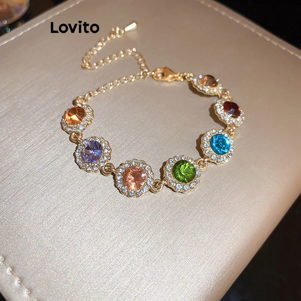 Detalhes do Lovito Pulseira Básica com Strass para Mulheres LFA06017 (Multicolorido)