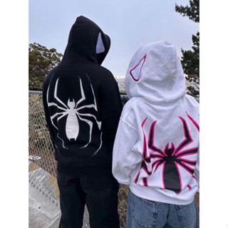Spot2023 Europeu e Americano Moletom Escuro Dos Homens e das Mulheres Hoodies Casal Gótico Harajuku Tamanho Grande Aranha Impressão Zipper Sweater