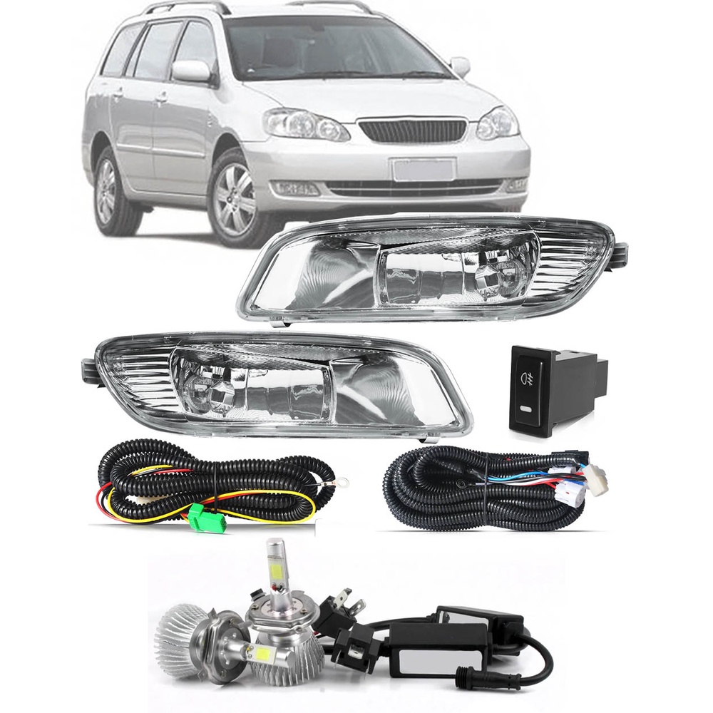 Kit Farol de Milha Neblina Corolla Fielder SW 2005 até 2008 Botão Painel + Kit Super Led