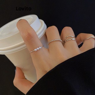 Lovito Anéis Casuais De Pérolas Lisas Para Mulheres LFA08364 (Ouro/Prata)