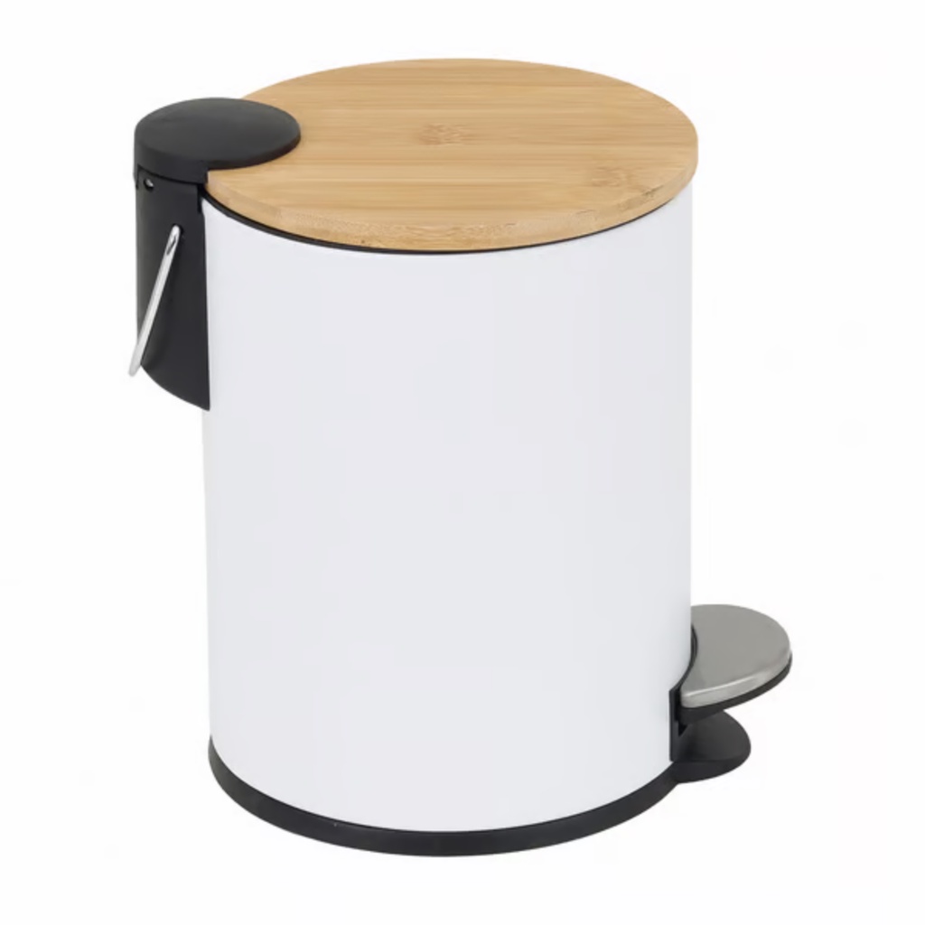 Detalhes do Kit Lixeiras Pedal C/ Tampa Bambu 3 e 5 Litros Cesto de Lixo Banheiro Cozinha