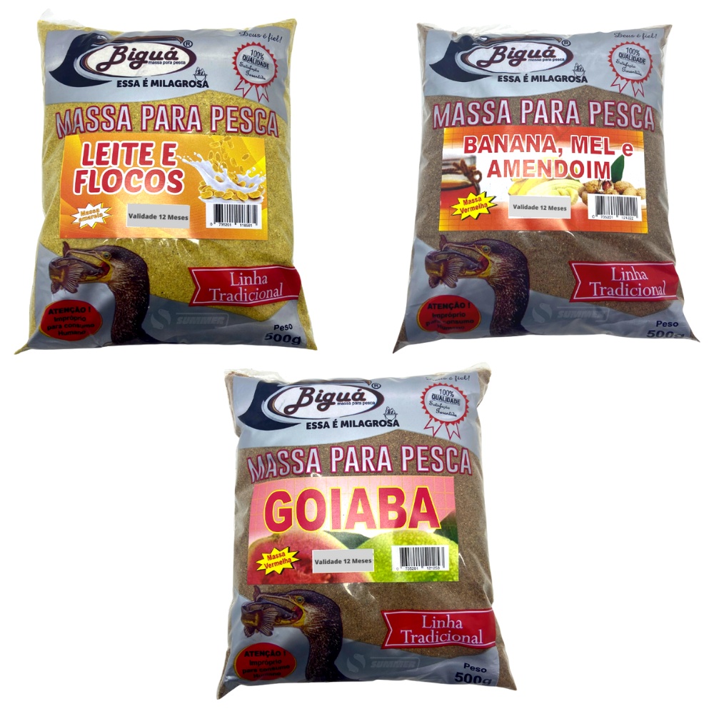 Kit 3pçs Massa Para Pesca Bigua 500g Diversos Sabores