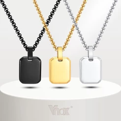 Colar Geométrico Masculino Vnox Fashion Men's Geometric Necklace , Jóias Pingente Femininas Quadradas De Aço Inoxidável Com De Corrente Box