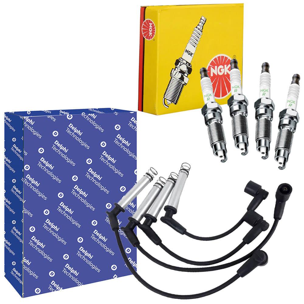Kit Cabo Delphi + Vela NGK Celta 2000 a 2006 Gasolina