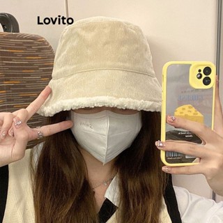Lovito Casual Chapéu Feminino Simples de Lã de Cordeiro Reversível Versão Coreana À Prova de Vento Quente LFA11177