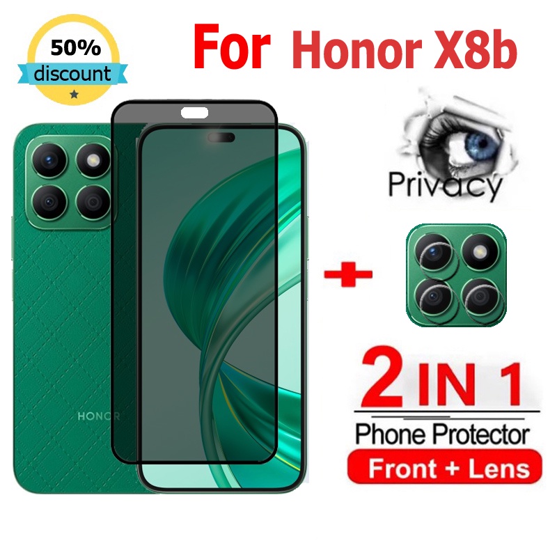 2 Em 1 película Honor X8b X9b X9b Privacidade Vidro Temperado Anti-Espionagem Protetor De Tela De Cobertura Total Para Honor X9b X8b X7b X9a X8a X7a X6a X50 X8 X9 X7 X6 90 Lite 70 100 Pro 5G Câmera película traseira em Oferta na Shopee