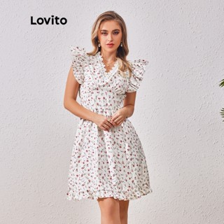 Lovito Vestido Casual Ditsy Floral De Renda Com Babados E Bainha Para Mulheres LBL07092