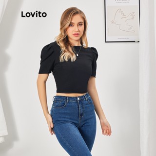 Lovito Blusa Casual Feminina De Manga Bufante Com Gravata Lisa Nas Costas LBL07034