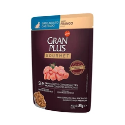 Ração Úmida Gran Plus Gourmet Gatos Adultos Castrado Frango Sachê 85g