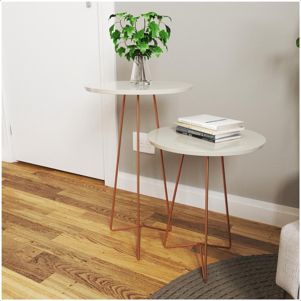 Kit 2 Mesinhas De Canto Apoio Lateral Pés Em Aço Pés Rosé Gold em Oferta na Shopee