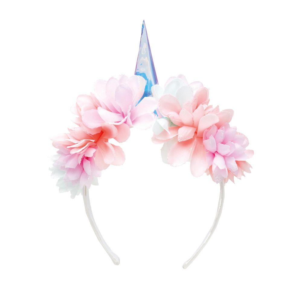 Tiara de Unicornio com Flores em Tons de Rosa para Fantasia Infantil 25x17cm 1Un Carnaval