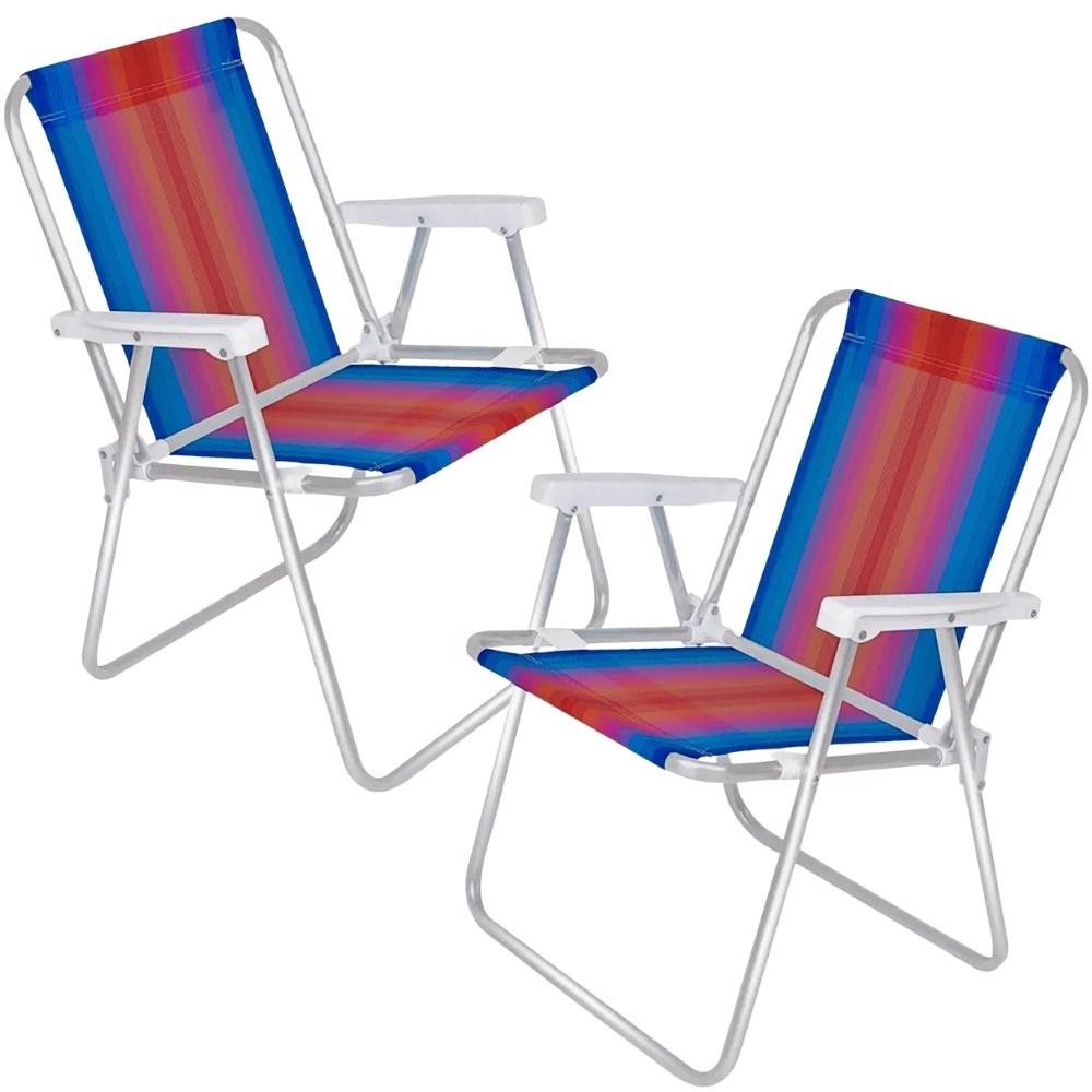 Cadeira de Praia Alta em Alúminio Degrade Azul e Laranja 2 UNI MOR em Oferta na Shopee