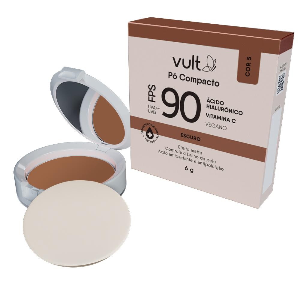 Pó Compacto Facial Vult Escuro Cor 5 FPS 90 Vult 6g