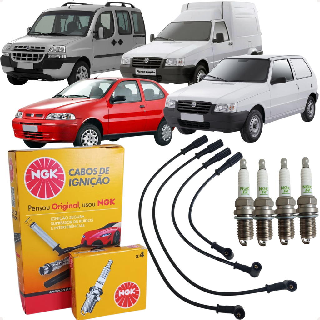 Jogo Cabos e Velas Doblo Fiorino Palio Punto Siena Strada Uno Fire 1.0 1.3 1.4 8v Flex NGK em Oferta na Shopee