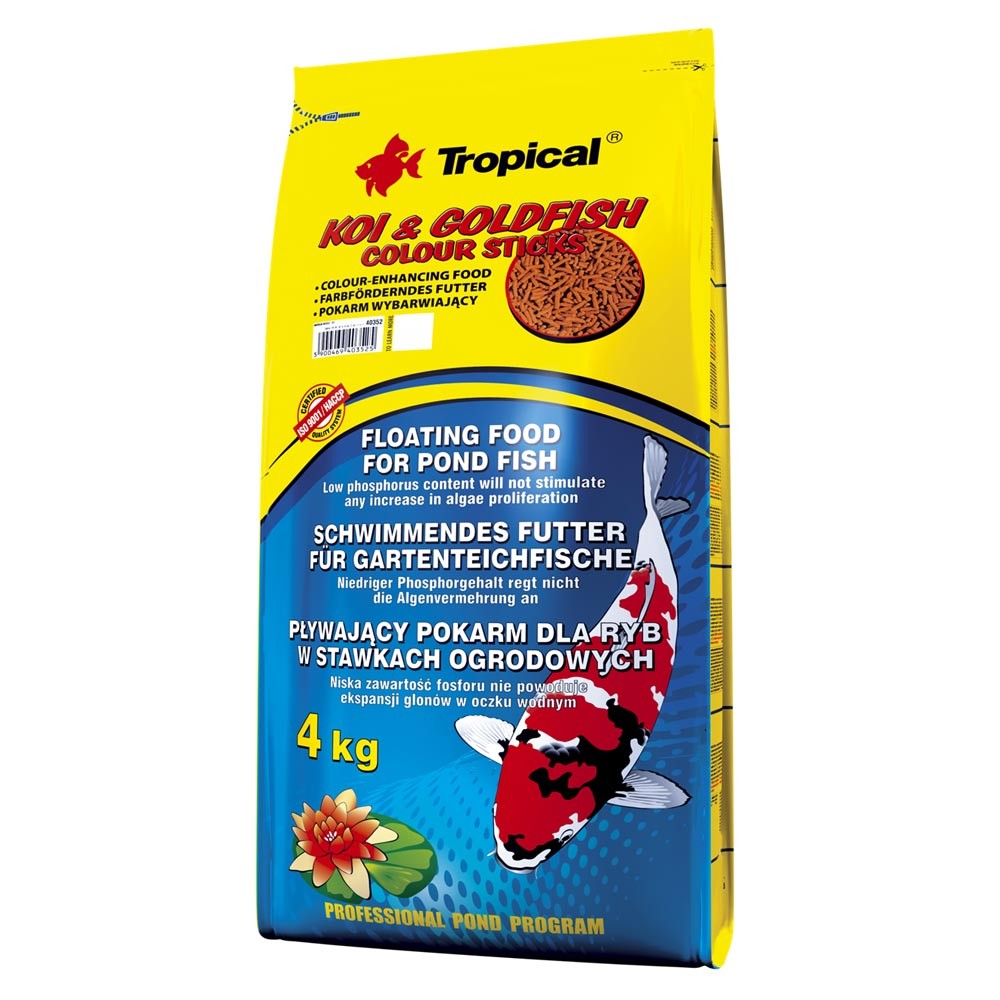 Ração de Peixe Koi Goldfish Colour Sticks 4kg Tropical - Bag