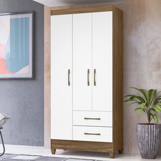 Guarda-Roupa Solteiro 3 Portas 2 Gavetas e Pés Lima Naturale/Branco em Oferta na Shopee