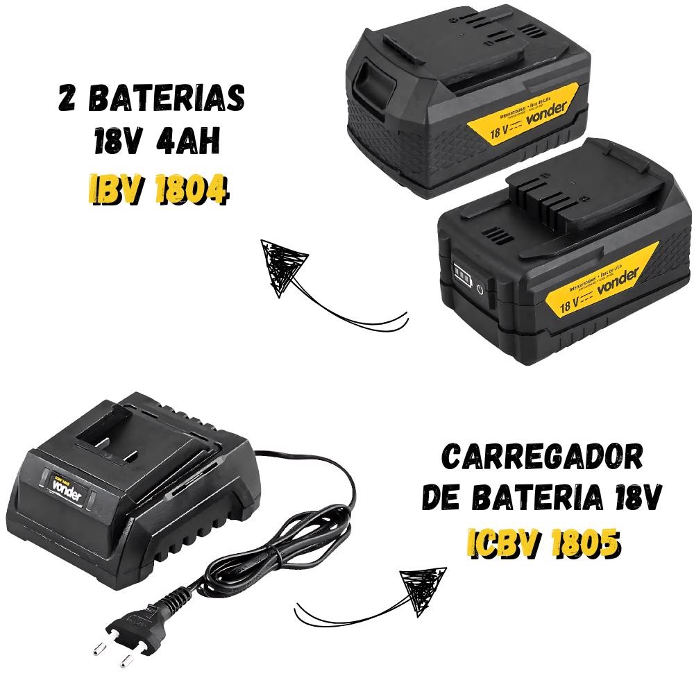 Esmerilhadeira Angular com Martelete Perfurador 2 Baterias 18V e Carregador VONDER