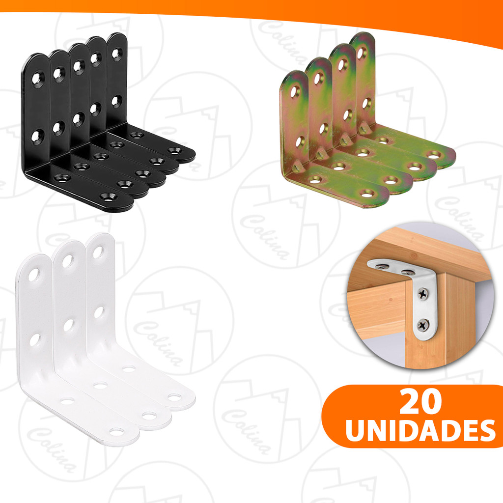 Kit 20x Peças Cantoneira de Ferro Formato Em L Para Móveis 5x5x1,5 CM Várias Cores