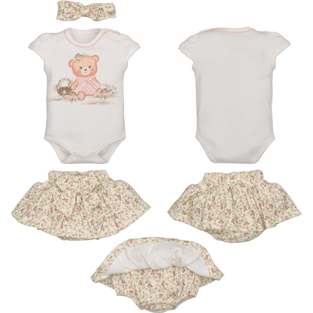 Conjunto Body Com Tapa Fralda e Tiara Bebê Menina Caroline 