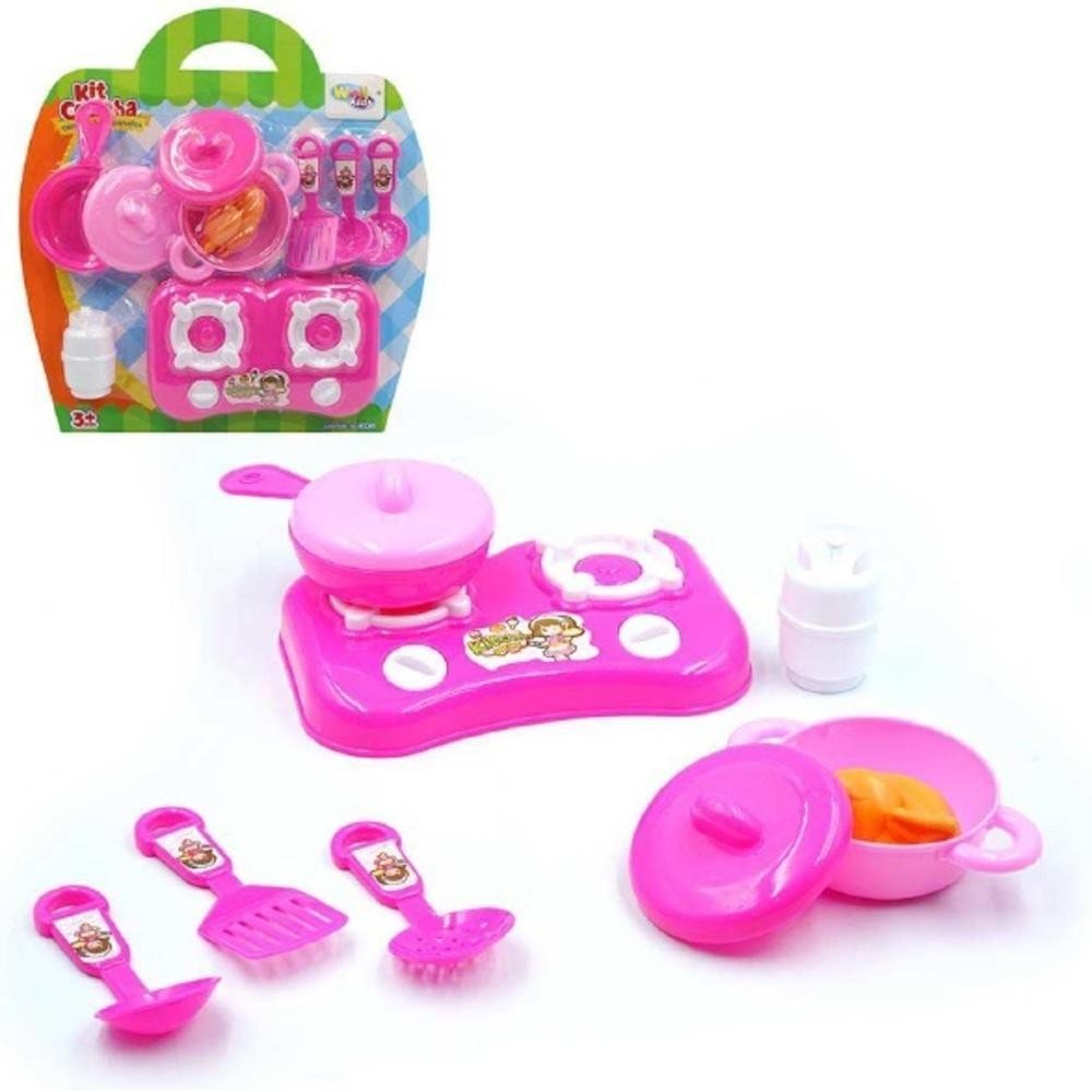 Kit Cozinha Infantil Rosa com Utensílios e Fogão 7 Peças