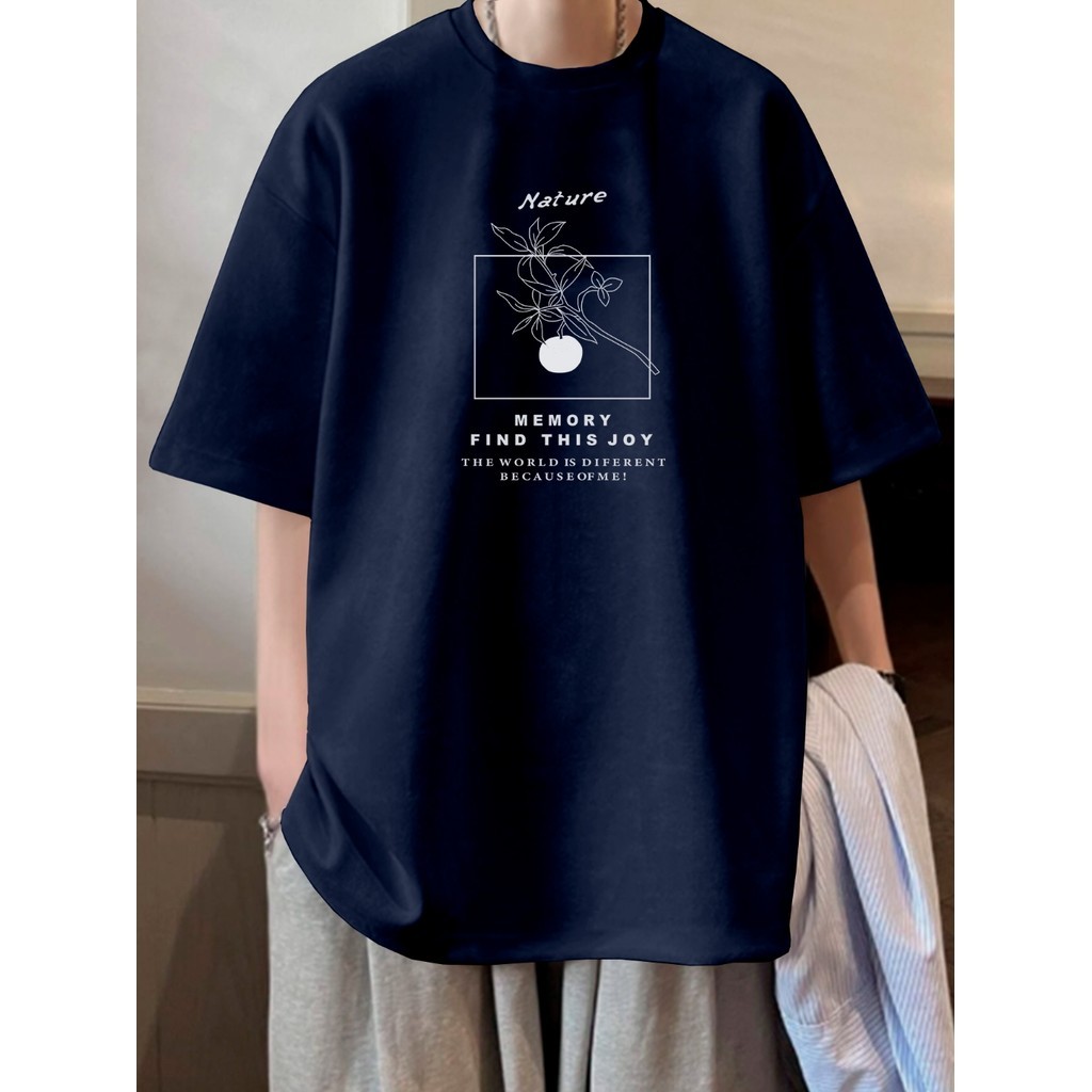Blusa Unissex Confortável Camiseta Oversized Azul Marinho Estampa Nature Memory Blusa Aesthetic