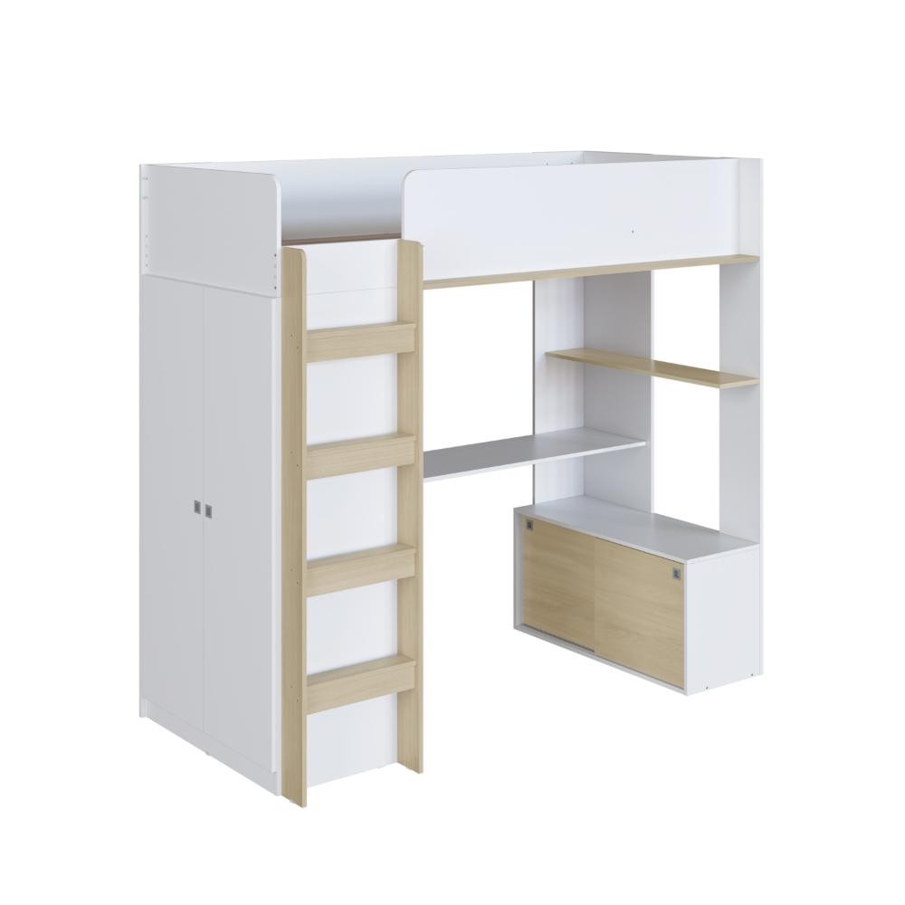 Cama Infantil Multifuncional Elevada com Armário e Escrivaninha Branco/Carvalho - Completa Móveis em Oferta na Shopee