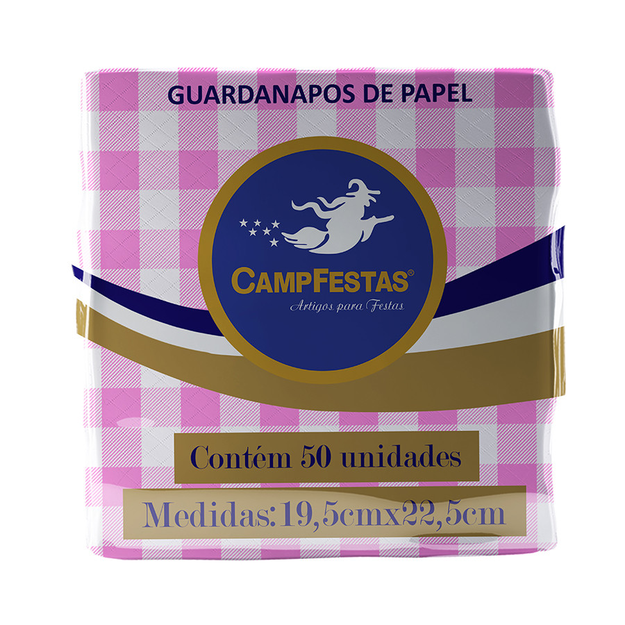 Guardanapo Crepado Xadrez - Rosa - 50 unidades - CampFestas - Rizzo