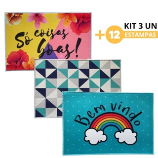 Kit 3 Tapetes De Porta Bem Vindo Capacho 40cm X 55cm Estampado Decorativo em Oferta na Shopee